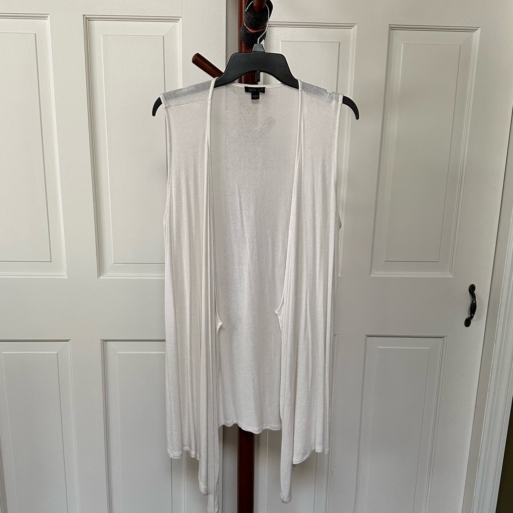 J. Jill Sleeveless Draped Open-Front Cardigan Vest Off-White
